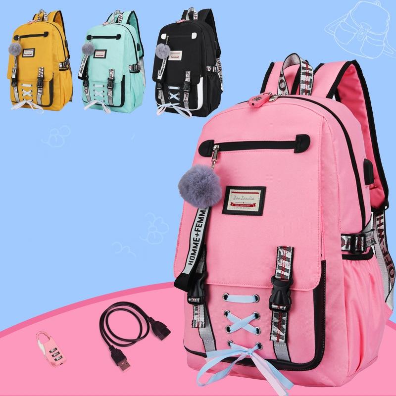 Anti-theft Usb Backpack for Sports and Leisure - Pink