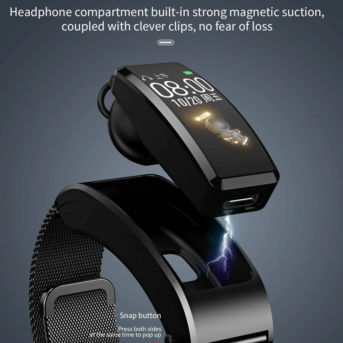 Bluetooth Sleep Heart Monitor Bracelet - B7 - Silver + Black Silicone Strap