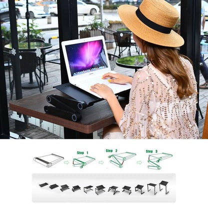 Adjustable Foldable Laptop Stand with Fans & Mouse Pad - Portable Aluminum - Red