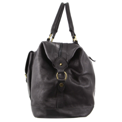 Pierre Cardin Mens Leather Business Overnight Bag Luggage Duffle Weekend Travel - Black