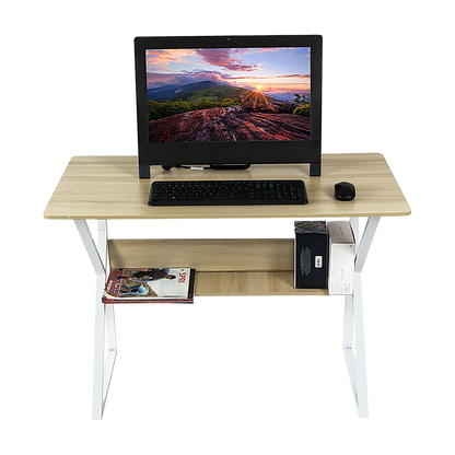 Wood & Metal Computer Desk with Shelf Home Office Furniture