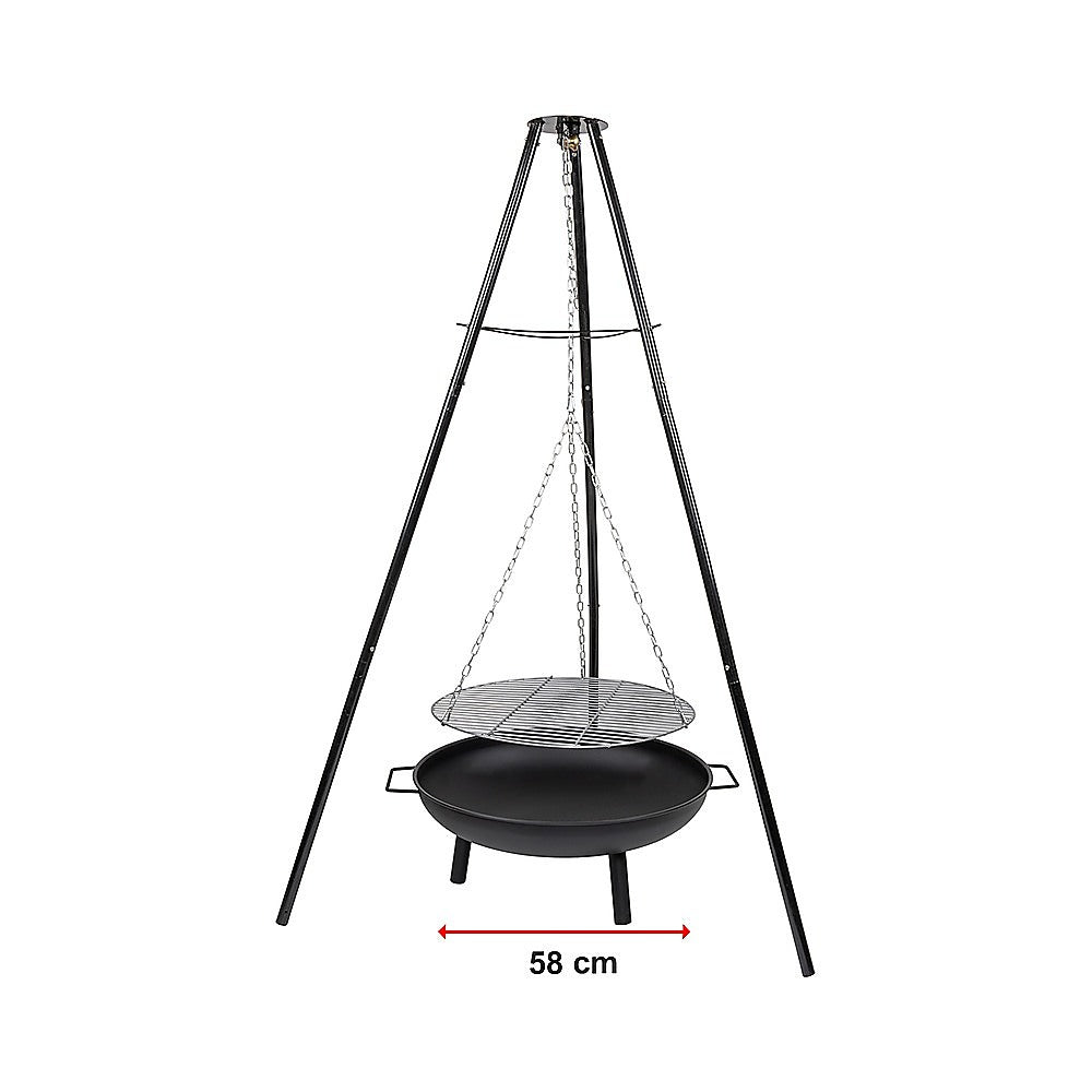 Tripod Garden Fire Pit BBQ – Cast Iron & Steel Round Outdoor Fire Bowl