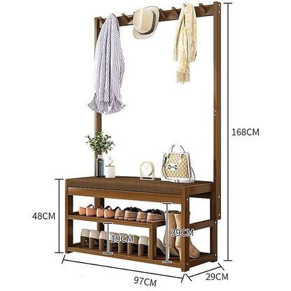 97x168cm Hallway Bench Coat Rack Stand Multifunctional Hall Shelf Entryway