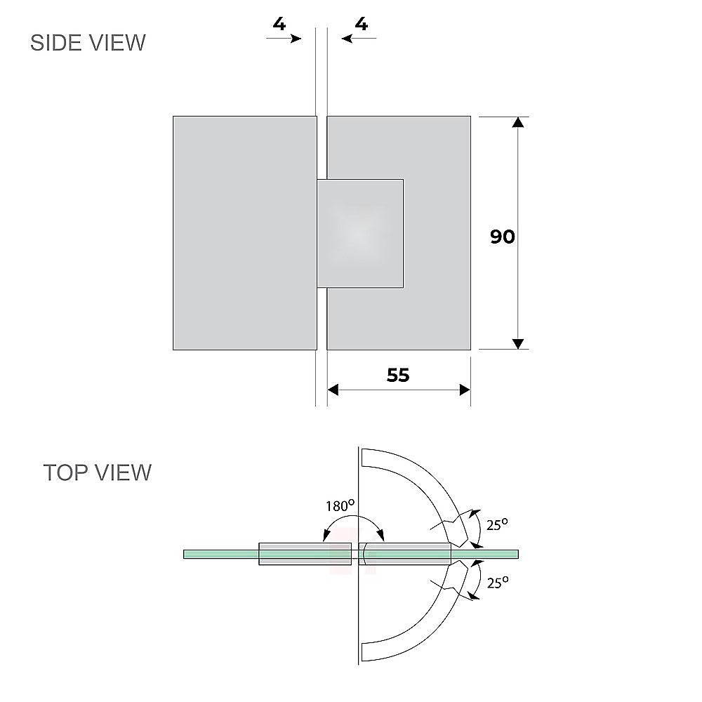 180 Degree Stainless steel Glass to Glass Shower Door Hinge in Chrome