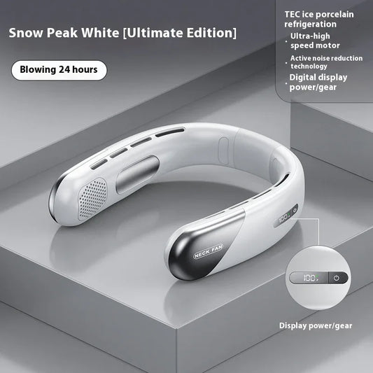 Digital Display Neck Fan - Rechargeable Portable Wearable Fan with Adjustable Speed- Blue 1200mAh - Mekamart Australia