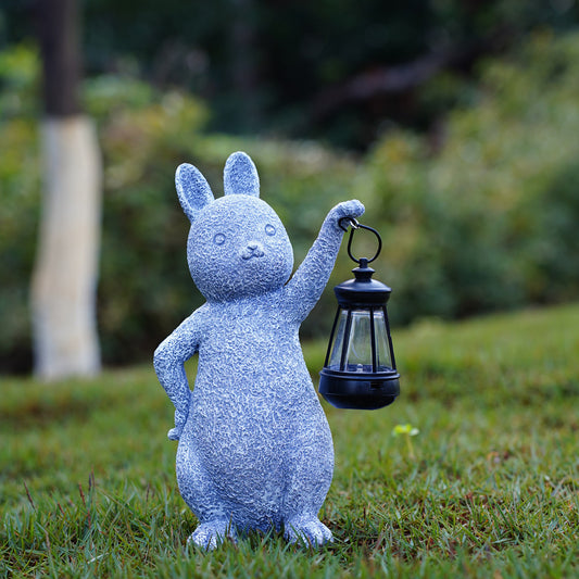Solar-Powered Rabbit Statue with LED Lantern - Cute Garden & Lawn Decoration