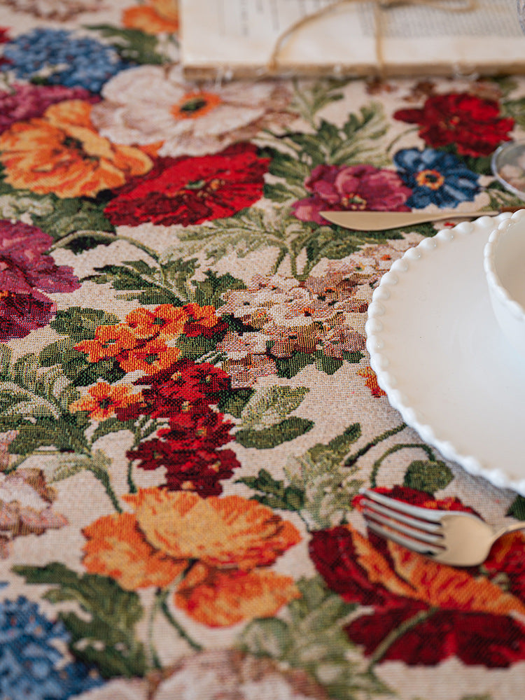 Floral Cotton Linen Tablecloth | Vintage Style Country Garden Design, 100*160cm