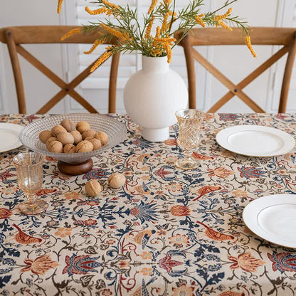 Floral Vintage Bird Tassel Tablecloth | Vintage Cotton and Linen Jacquard Tablecloth, 120*160cm