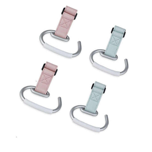 Grey Stroller Hooks 4-Pack - Leather and Alloy Pram Hooks with Velcro for Mom Bags and Accessories