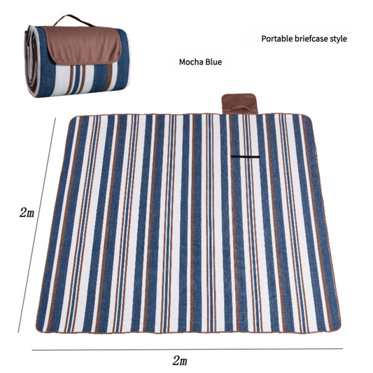 Waterproof Foldable Picnic Blanket with Handle - 2x2m Mocha Blue