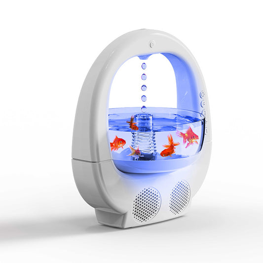 White 3-in-1 Anti-Gravity Water Drop Humidifier with Bluetooth Speaker & LED Fish Tank Light