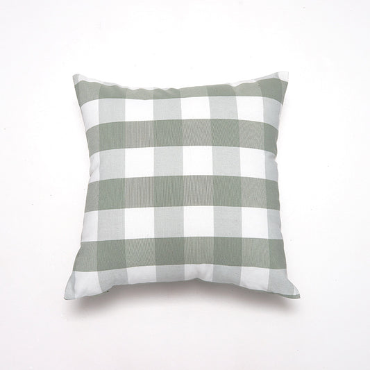 Green Big Plaid Pattern Set of 2 Decorative Cushion Covers - 45x45cm, Soft Polyester (Inserts Not Included)