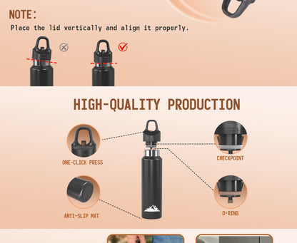 Green 480ml Insulated Stainless Steel Water Bottle - Leakproof One-Click Lid Thermal Flask for Hot & Cold Drinks