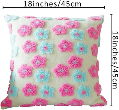 Green and Yellow Charming 3D Floral Plush Cushion Covers - Set of 4, 45x45cm Soft Faux Lambswool Pillowcases for Sofa & Bed Decor