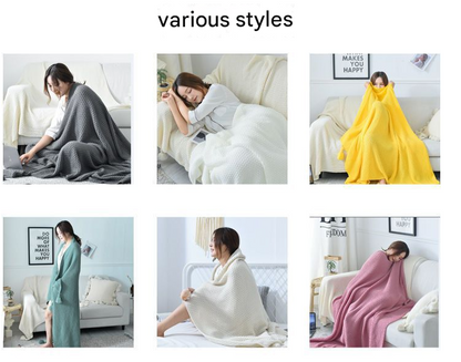 110cm x 150cm Beige Knitted Sofa Blanket for Autumn and Winter Naps