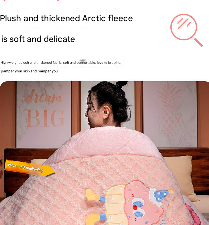 Yellow Cartoon Cookie Pillow Blanket 2-in-1 for Winter Car and Office Use