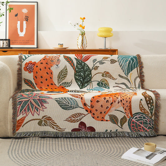 130*160cm Leopard Print Jacquard Blanket - Multi-Function Design