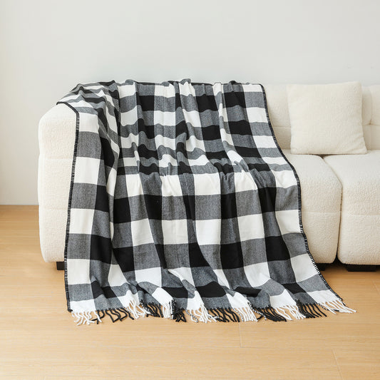 Classic Black White Checkered Faux Cashmere Blanket, 130 x 210 cm, 650g