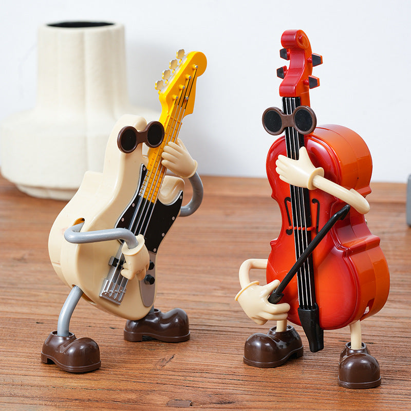 Dancing Musical Instrument Figurines - Wind-Up Guitar & Cello Toys with Moving Parts(Guitar)