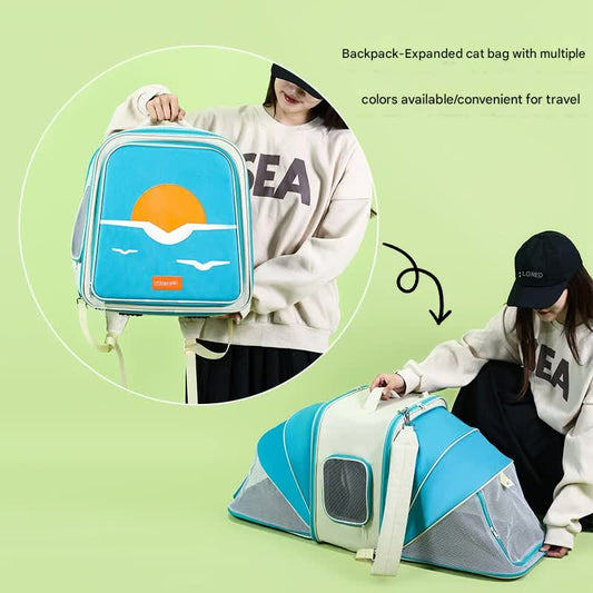 Expandable Pet Carrier Backpack for Cats & Small Dogs - Breathable Mesh, Multiple Entrances(Khaki)