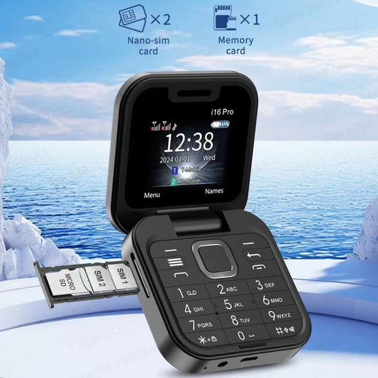 i16 Pro Mini Flip Phone - Dual SIM, AI Lens Digital Camera, Compact & Stylish Design(Gold)