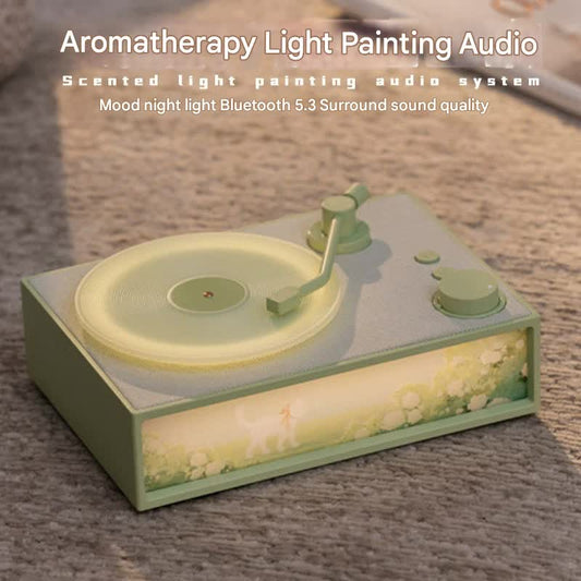 Retro Vinyl Record Player Bluetooth Speaker with Illuminated Art Panel & Aroma Diffuser(Black)