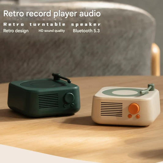 Retro Turntable Bluetooth 5.3 Speaker - 360 Surround Sound, FM Radio & TF Card Player(white)