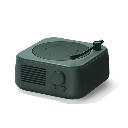 Retro Turntable Bluetooth 5.3 Speaker - 360 Surround Sound, FM Radio & TF Card Player(Dark green)