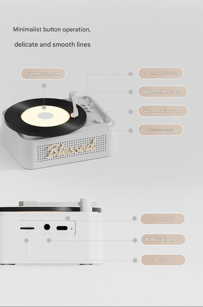 Retro Vinyl Bluetooth Speaker with Ambient Night Light - TF Card & AUX Support(Gray)