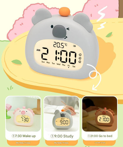Cute Animal Digital Alarm Clock with Night Light, Temperature & Countdown Timer(Blue elephant)