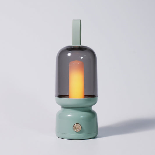 Retro Candle Flame Effect LED Lantern - USB-C Rechargeable, Portable with Silicone Handle(green)