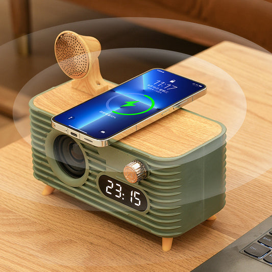 Retro Bluetooth Speaker with 10W Wireless Charger, Digital Clock & Aroma Diffuser Function(Gray)