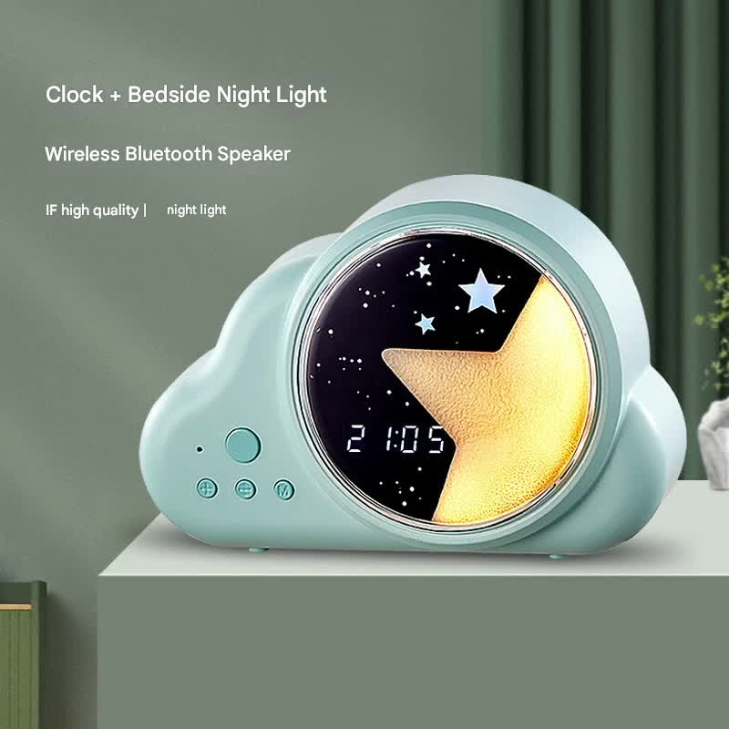 3-in-1 Retro Cloud Alarm Clock with Bluetooth Speaker & Starry Night Light - USB Rechargeable(blue)