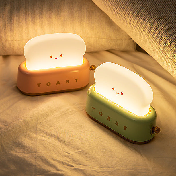 Adorable Toast-Shaped LED Night Light - Dimmable, Timer, USB-C Rechargeable, Long Battery Life(Green)