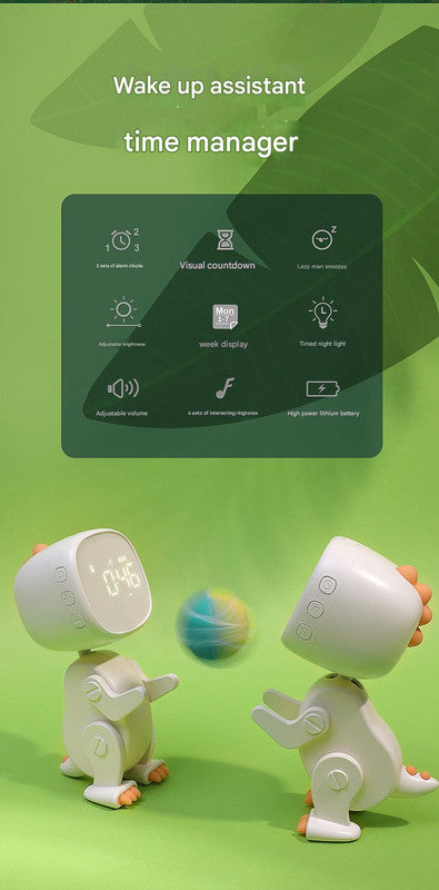 Adorable Dinosaur Alarm Clock & Visual Timer - Kids' Wake-Up Helper with Night Light & Multiple Ringtones(green)