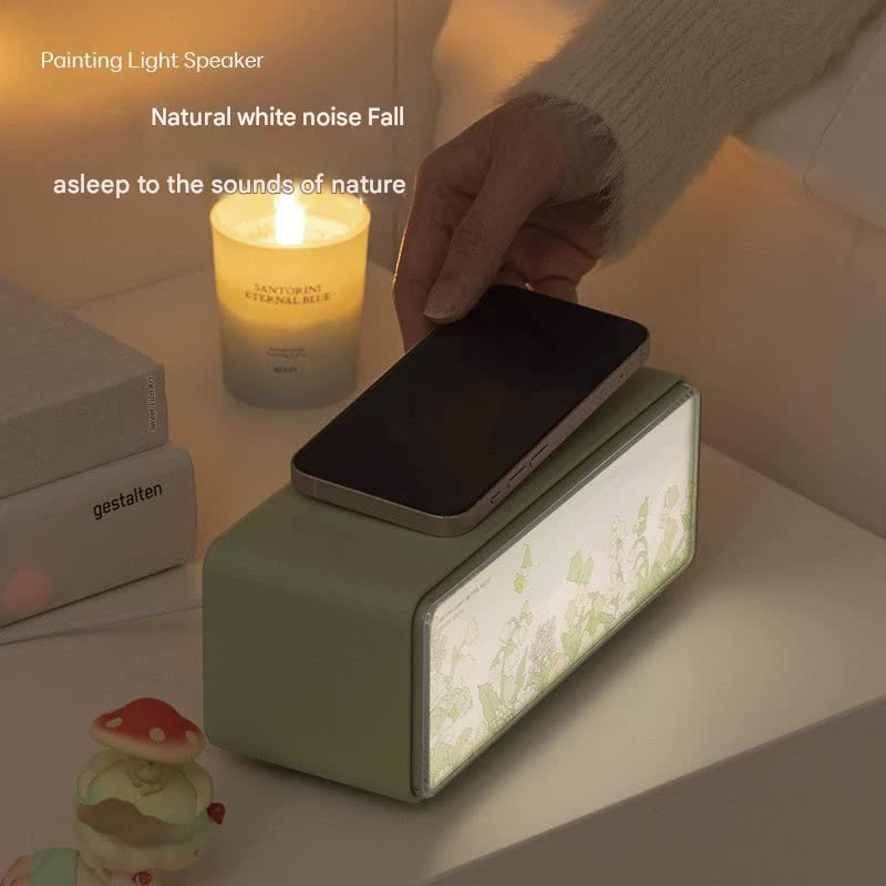 3-in-1 Painting Light Speaker with 15W Wireless Charger & White Noise - Bluetooth, Dimmable Night Light(Green)