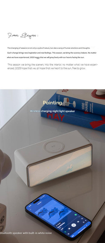 3-in-1 Painting Light Speaker with 15W Wireless Charger & White Noise - Bluetooth, Dimmable Night Light(Green)