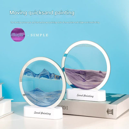 Moving Sand Art Picture with LED Night Light Base - USB Powered, Relaxing Desktop Decor(Yellow)