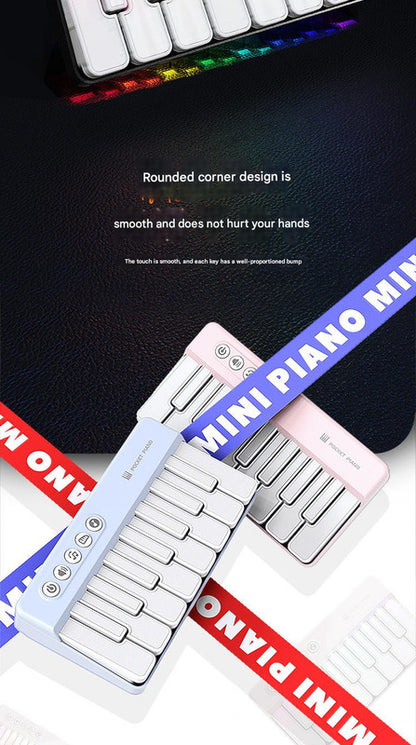 Mini Pocket Piano Electronic Keyboard - 17 Keys, Multiple Modes, LED Lights, Portable Musical Toy(black)