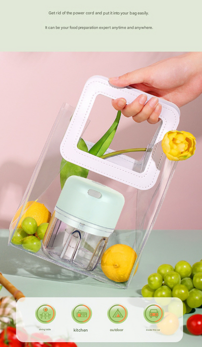 Green Compact Cordless Electric Mini Food Chopper Set - USB Rechargeable Garlic Masher & Veggie Dicer (100ml & 250ml)