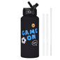 Style 9B Black Vibrant Fun Print 1L Stainless Steel Insulated Water Bottle - 32oz Large Capacity with Straw Lid & Carry Handle - BPA-Free