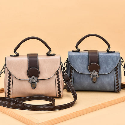 Blue Elegant Women's PU Leather Top Handle Satchel - Versatile Crossbody Bag with Classic Clasp & Braided Detail