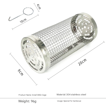 2 Pcs Size S Silver Rolling Stainless Steel BBQ Grill Basket - Cylindrical Grilling Cage for Veggies, Meats & More (304 Food-Grade)