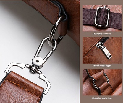 Brown Men's PU Leather Briefcase - Vintage Style Laptop Messenger Bag, Crossbody Satchel for Business & Casual