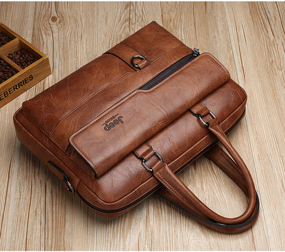 Black Men's PU Leather Briefcase - Vintage Style Laptop Messenger Bag, Crossbody Satchel for Business & Casual