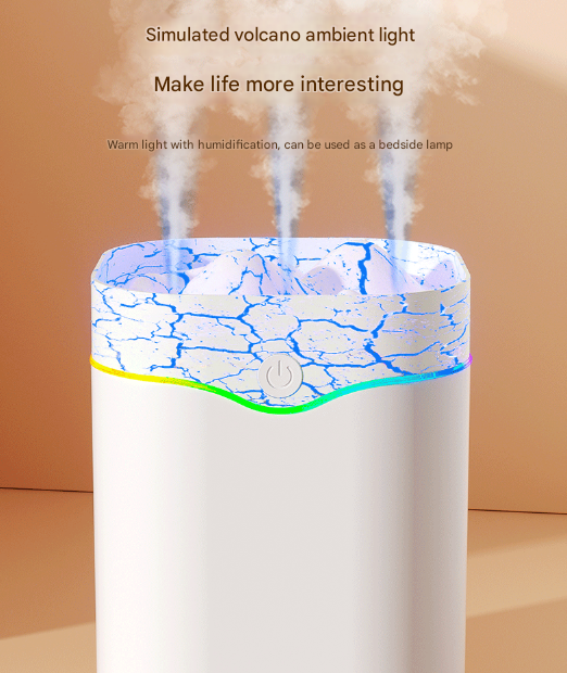 White Volcano Style 2L Cool Mist Humidifier - Triple Nozzle with RGB LED & Quiet Operation