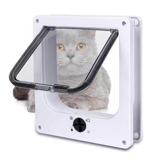 Size XL White 4-Way Locking Pet Flap Door for Cats and Small Dogs - Weatherproof Magnetic Cat Door
