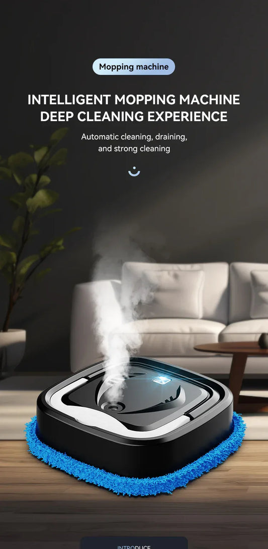 Black Smart Robotic Floor Mop with Humidifier Spray - Ultra-Slim Automatic Wet & Dry Floor Cleaner - Mekamart Australia