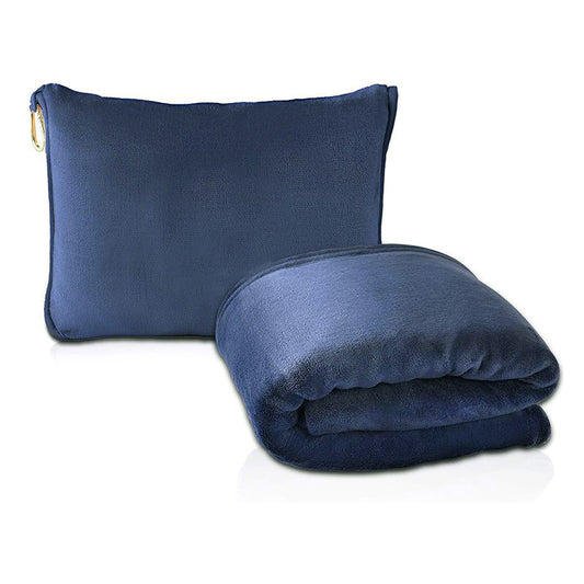 Navy Blue Multi-Function 2-in-1 Travel Blanket with Storage - 50 x 60 in (127 x 152 cm) Lightweight Airplane Companion