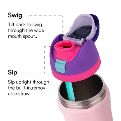 Purple 32oz 304 Stainless Steel Insulated Water Bottle - Dual-Drink Pop-Up Lid